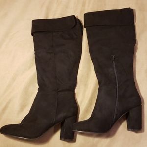 Black Velvet Below Knee Boots